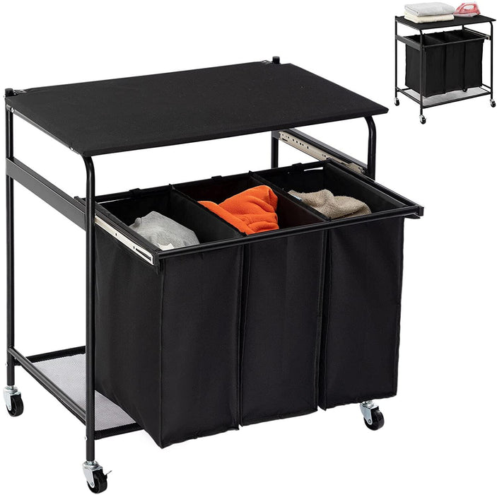 Panier à linge sur roulettes Niceey - 3 compartiments extensibles - Noir