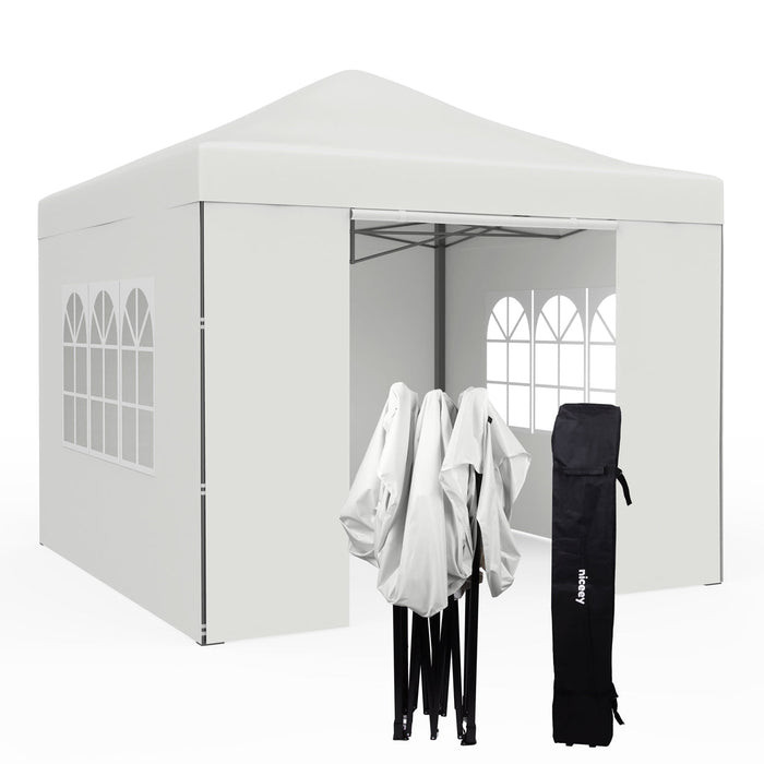 Tente de fête Niceey - 3x3m - Pavillon - Pliable et étanche - Facile à monter - Sac de transport à roulettes - Blanc