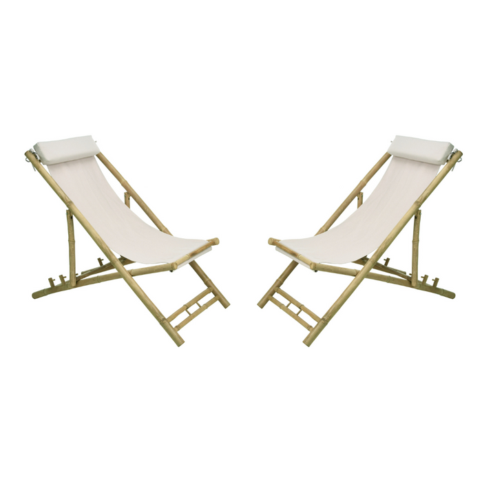 Chaise longue avec oreiller Niceey - Ajustable - Bambou - Lot de 2 - Blanc