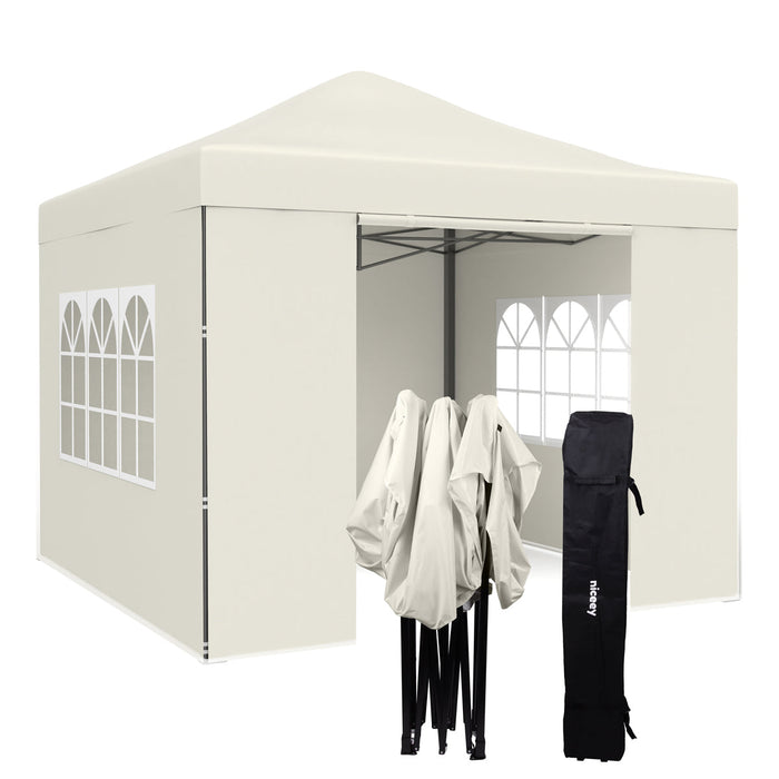 Tente de fête Niceey - 3x3m - Pavillon - Pliable et étanche - Facile à monter - Sac de transport à roulettes - Beige