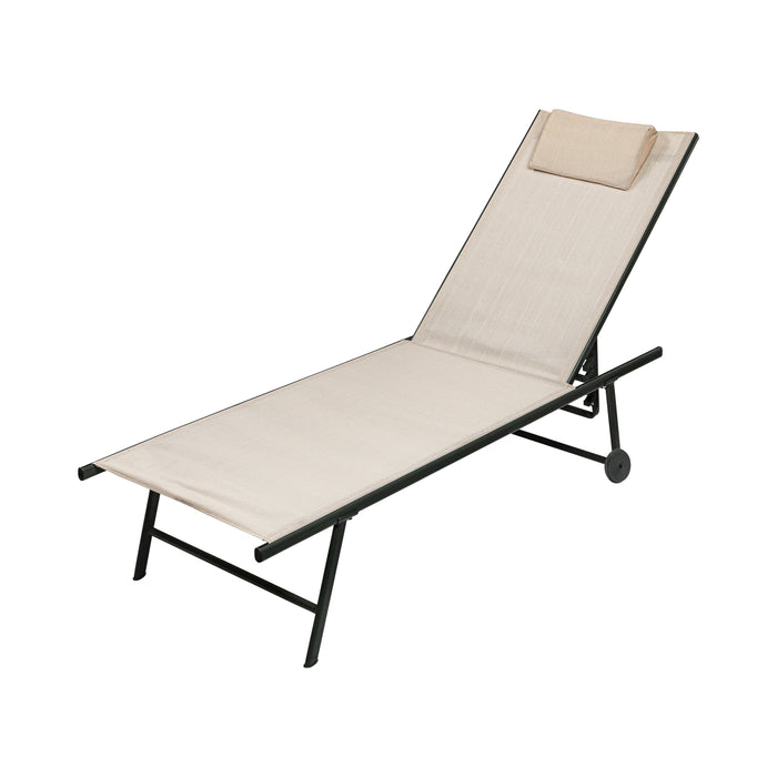 Chaise longue Niceey - Pliable - Oreiller inclus - Beige