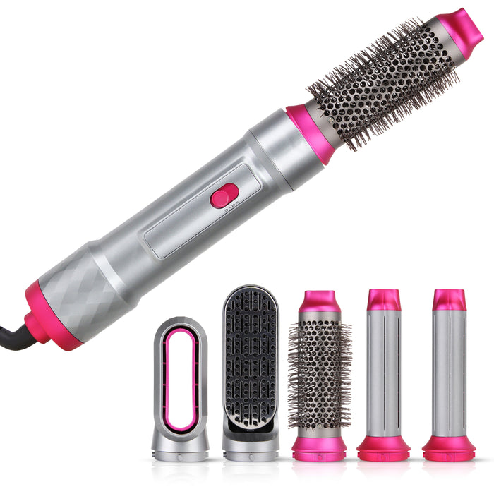 Niceey Föhnborstel 5-in-1 - Multistyler - Krulborstel - Grijs/Roze