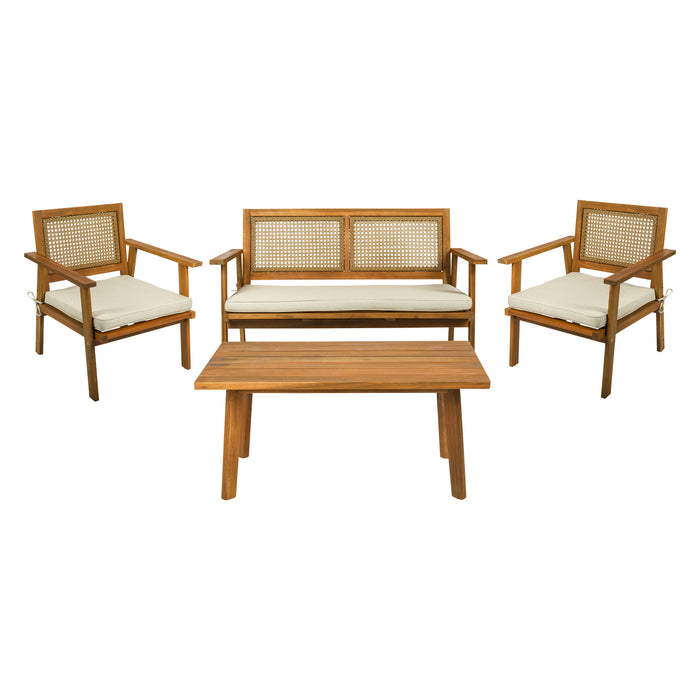 Ensemble de jardin de luxe Niceey - 4 pièces - Coussins inclus - Bois d'acacia