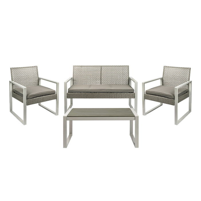 Ensemble de jardin Niceey, 4 pièces, rotin, gris/blanc