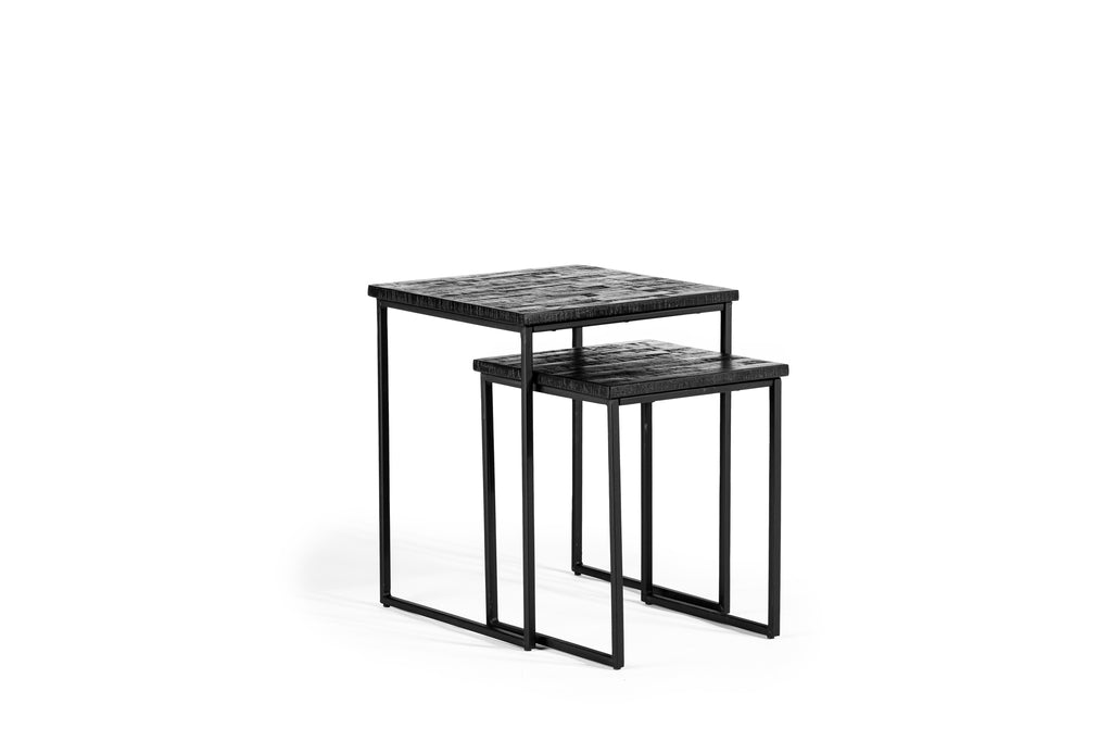 Niceey Table d'appoint lot de 2, Teck vieilli, B340 noir