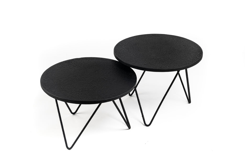 Niceey Table basse ronde lot de 2, Lava, B340 noir