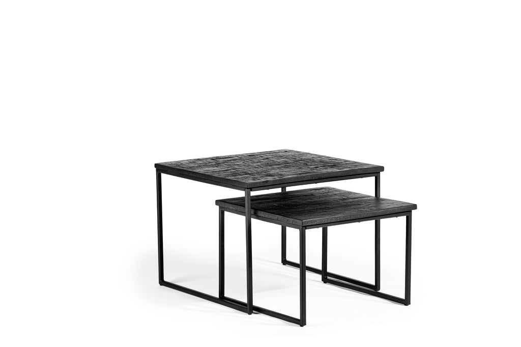 Niceey Table basse lot de 2, Teck vieilli, B340 noir