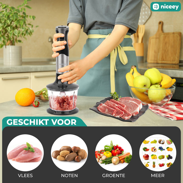 Niceey Staafmixer - Hakmolen 4-in-1 Set - 1000W - RVS