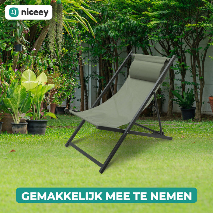 Chaise longue Niceey - Avec oreiller - Vert