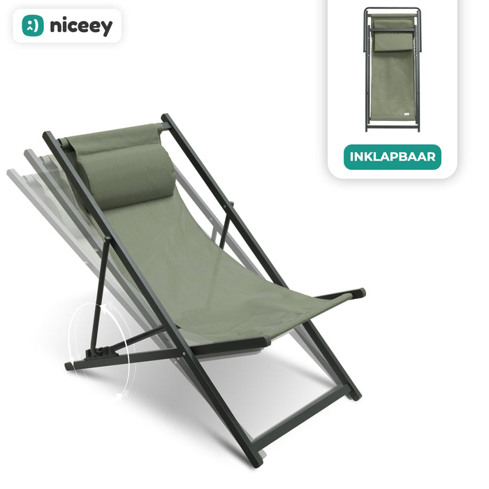 Chaise longue Niceey - Avec oreiller - Vert