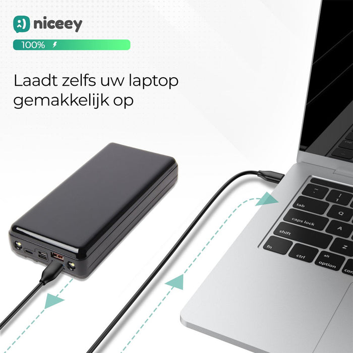 Niceey Powerbank - 30 000 mAh - pour téléphones et ordinateurs portables - Noir