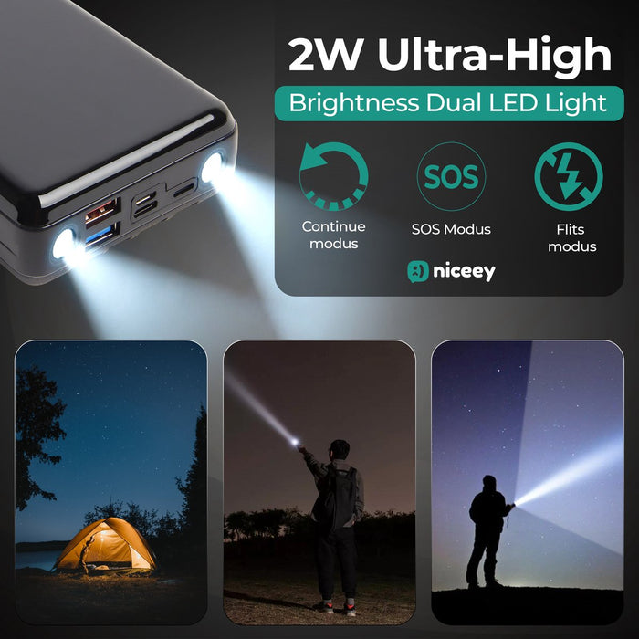 Niceey Powerbank - 30 000 mAh - pour téléphones et ordinateurs portables - Noir