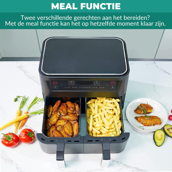 Niceey Dubbele Airfryer XXL - Twee Kookvakken - 8.0 Liter - 2460 Watt - Incl. Kookboek - Dual Functie - Zwart
