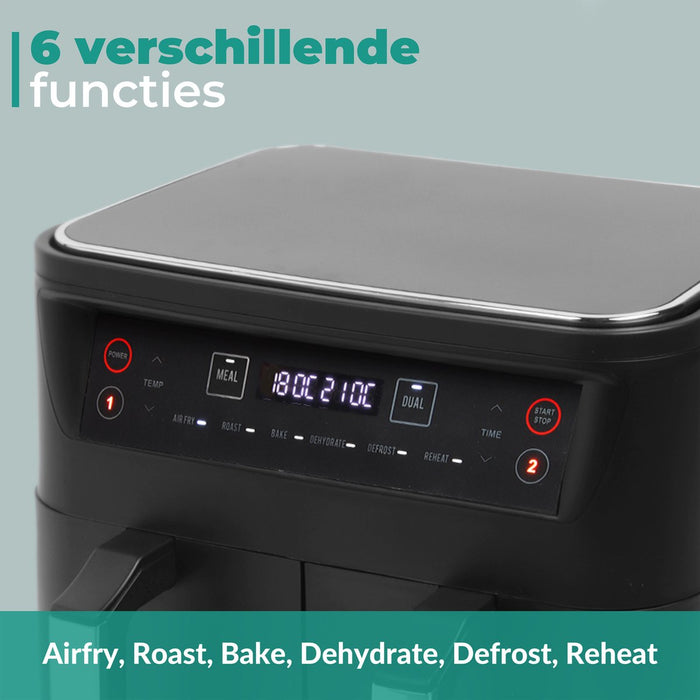 Niceey Dubbele Airfryer XXL - Twee Kookvakken - 8.0 Liter - 2460 Watt - Incl. Kookboek - Dual Functie - Zwart