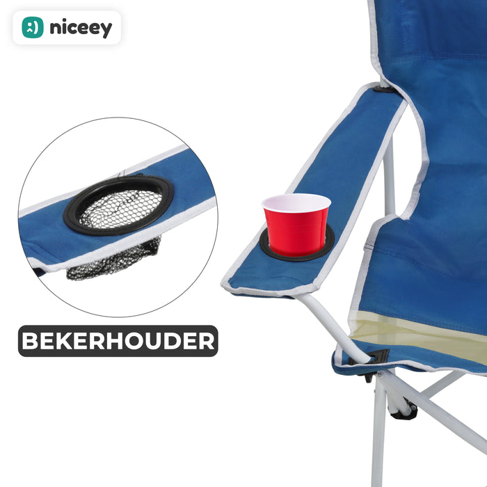 Chaise de plage Niceey - Porte-gobelet - Bleu/Blanc