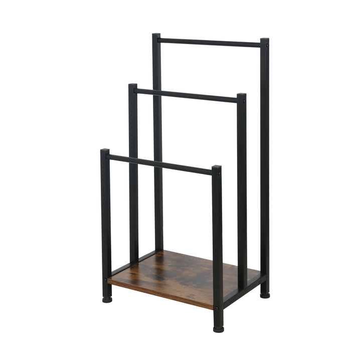 Porte-serviettes Niceey - 3 bras avec étagère de rangement - Métal et bois - Noir