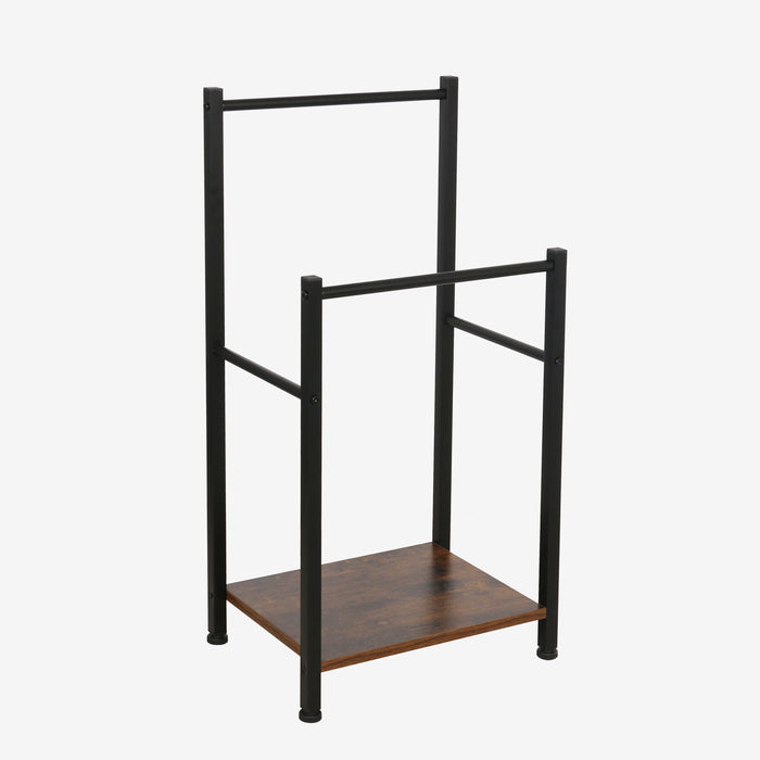 Porte-serviettes Niceey - 2 bras avec étagère de rangement - Métal et bois - Noir