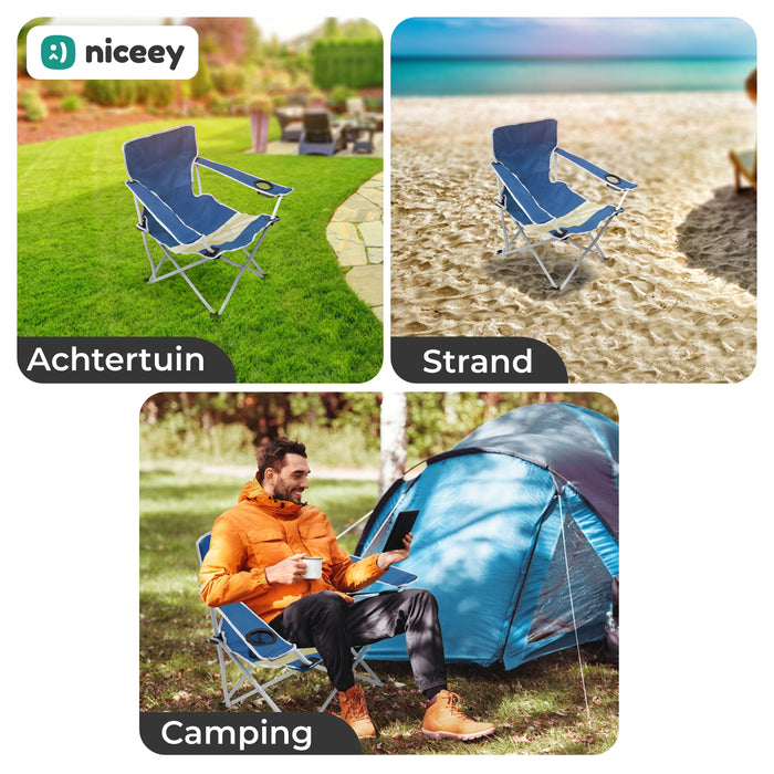 Chaise de plage Niceey - Porte-gobelet - Bleu/Blanc
