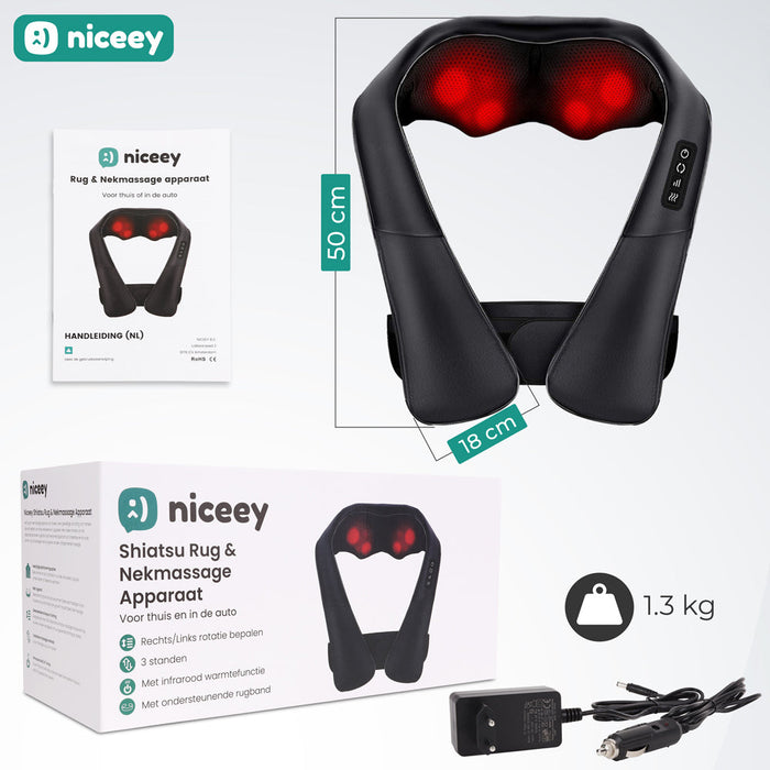 Coussin de massage Niceey Shiatsu - Masseur chauffant pour le cou et le dos - Noir