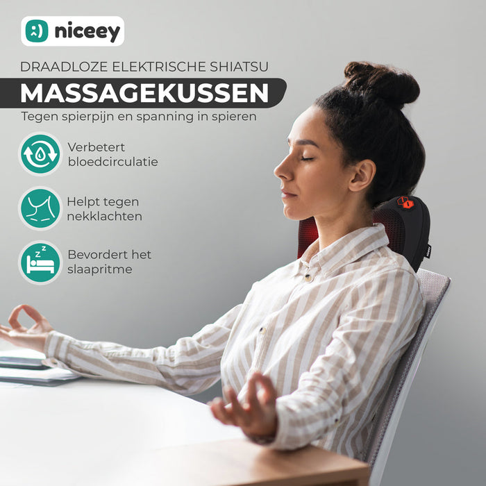 Coussin de massage Niceey - Sans fil - Thérapie infrarouge - Noir