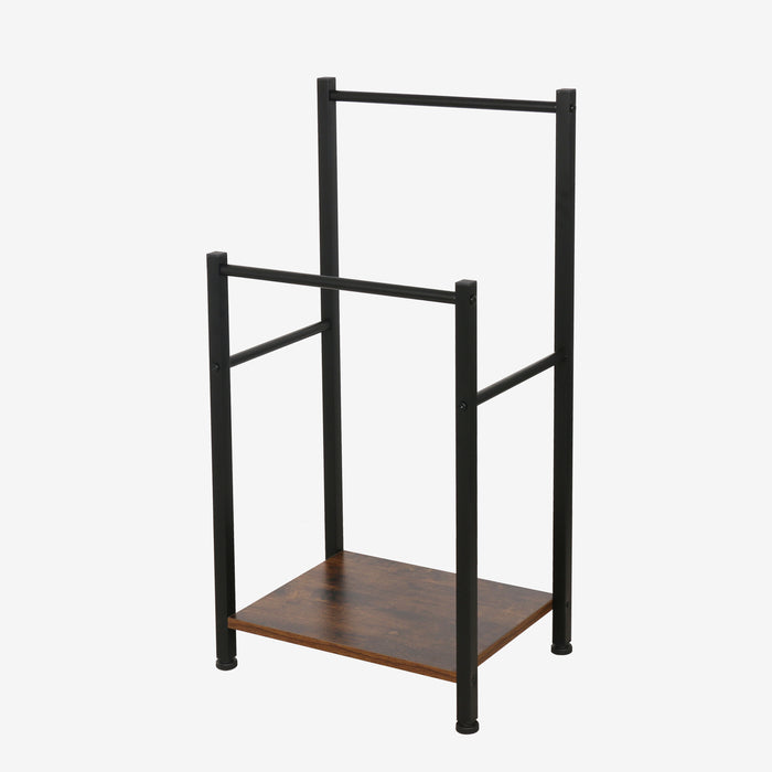 Porte-serviettes Niceey - 2 bras avec étagère de rangement - Métal et bois - Noir