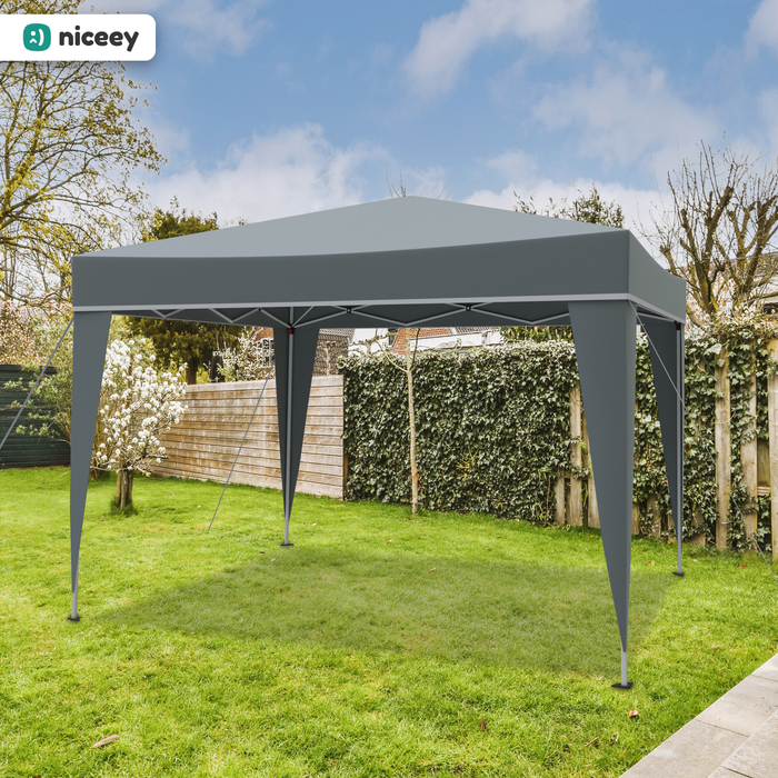 Tente de fête Niceey - 3x3m - Pavillon - Pliable et étanche - Tente de jardin - Facile à monter - Sac de transport à roulettes - Gris