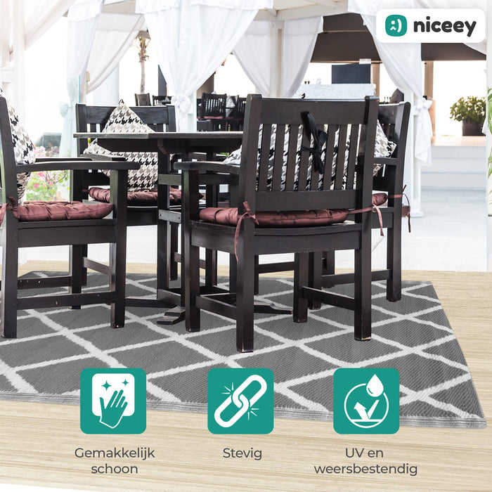 Tapis d'extérieur Niceey - Tapis de jardin - 120x180cm - Gris/Blanc