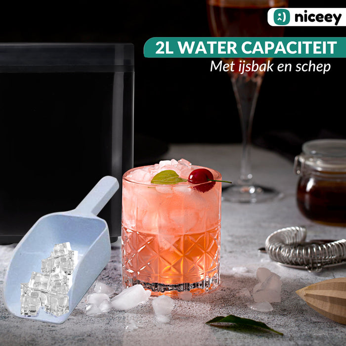 Machine à Glaçons Niceey Plus - 2 Litres - 6-8 Min. - 12kg/24h - avec cuillère à glace - Noir