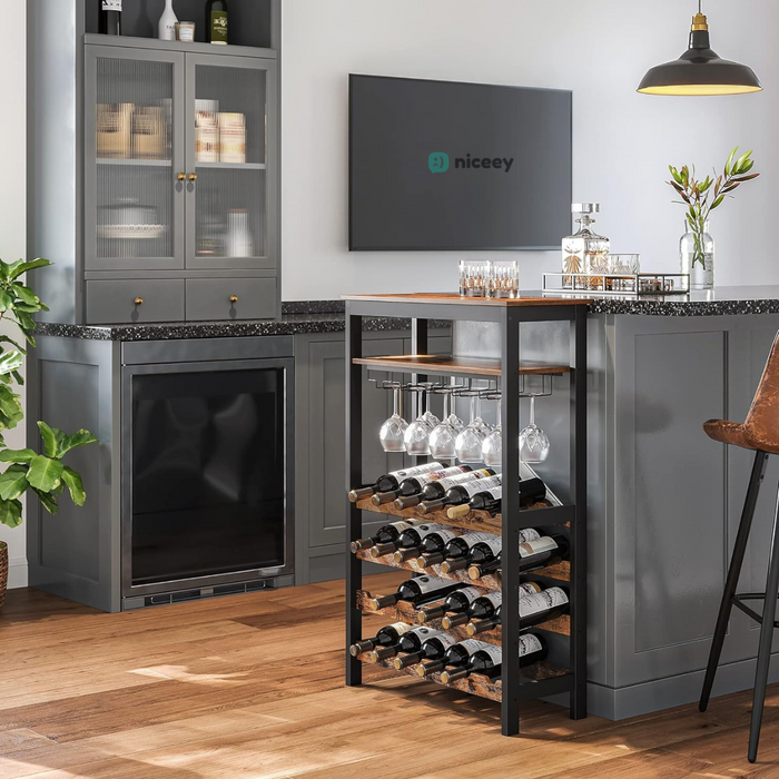 Casier à Vin Niceey - Pour 24 bouteilles et 15 verres - Noir