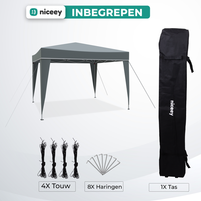 Tente de fête Niceey - 3x3m - Pavillon - Pliable et étanche - Tente de jardin - Facile à monter - Sac de transport à roulettes - Gris