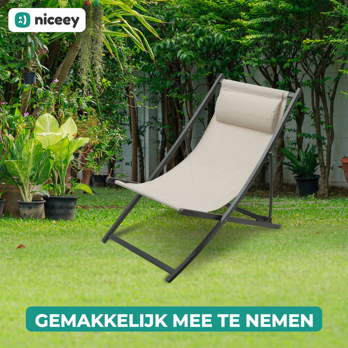 Chaise longue Niceey - Avec oreiller - Beige