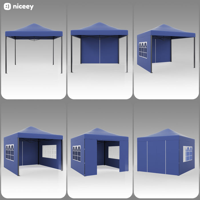 Tente de fête Niceey - 3x3m - Pavillon - Pliable et étanche - Facile à monter - Sac de transport à roulettes - Bleu foncé