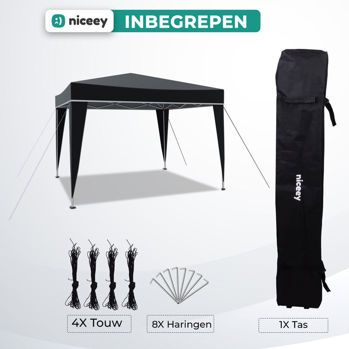 Tente de fête Niceey - 3x3m - Pavillon - Pliable et étanche - Tente de jardin - Facile à monter - Sac de transport à roulettes - Noir