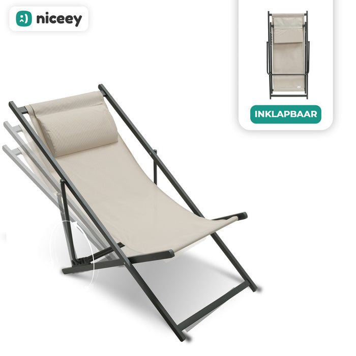 Chaise longue Niceey - Avec oreiller - Beige