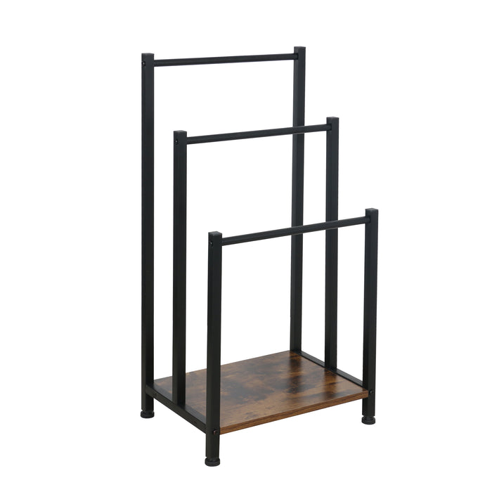 Porte-serviettes Niceey - 3 bras avec étagère de rangement - Métal et bois - Noir