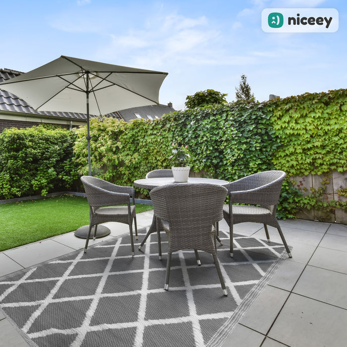 Tapis d'extérieur Niceey - Tapis de jardin - 120x180cm - Gris/Blanc