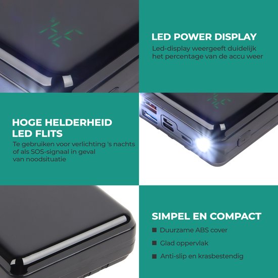 Niceey Powerbank - 30 000 mAh - pour téléphones et ordinateurs portables - Noir