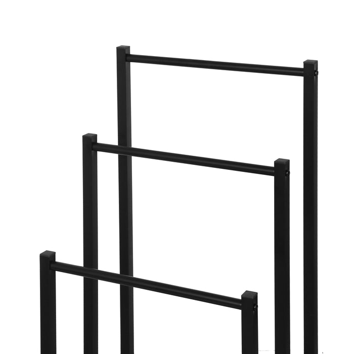 Porte-serviettes Niceey - 3 bras avec étagère de rangement - Métal et bois - Noir