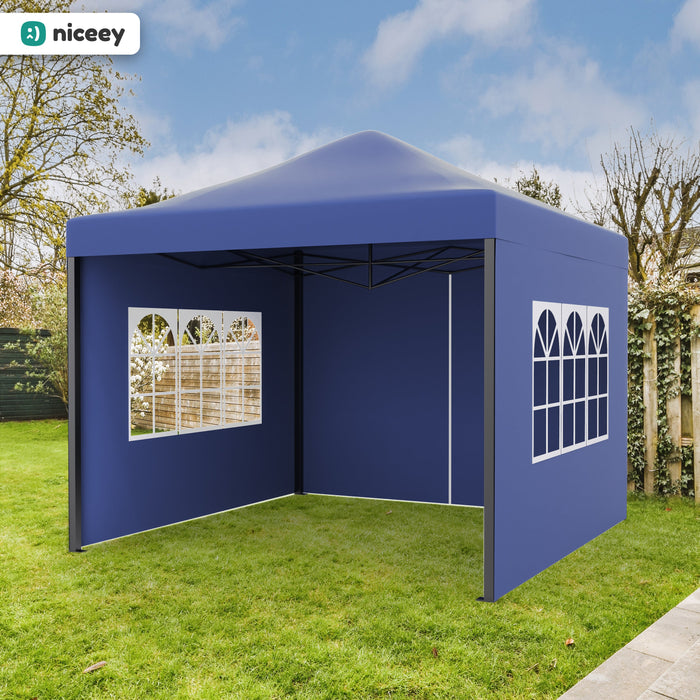 Tente de fête Niceey - 3x3m - Pavillon - Pliable et étanche - Facile à monter - Sac de transport à roulettes - Bleu foncé