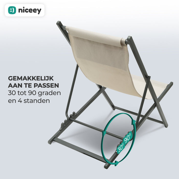 Chaise longue Niceey - Avec oreiller - Beige