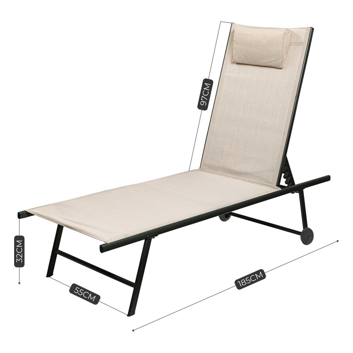 Chaise longue Niceey - Pliable - Oreiller inclus - Beige