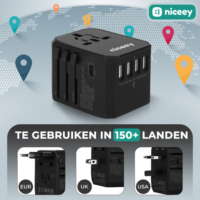 Niceey World Plug - Prise universelle - Noir