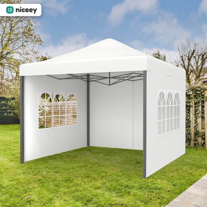 Tente de fête Niceey - 3x3m - Pavillon - Pliable et étanche - Facile à monter - Sac de transport à roulettes - Blanc