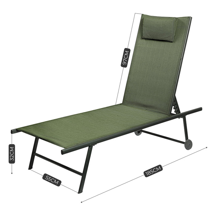 Chaise longue Niceey - Pliable - Oreiller inclus - Vert foncé