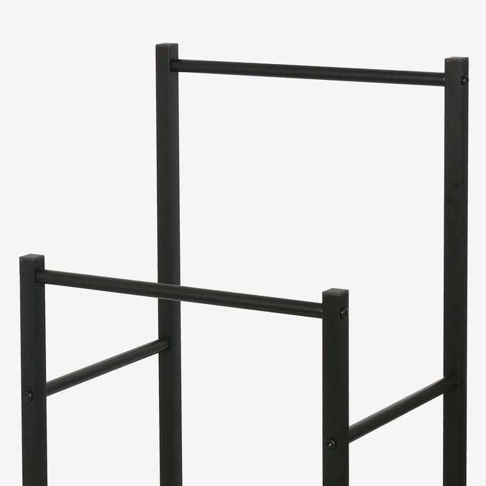 Porte-serviettes Niceey - 2 bras avec étagère de rangement - Métal et bois - Noir