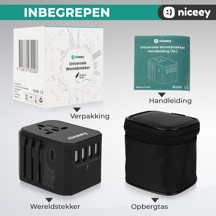 Niceey World Plug - Prise universelle - Noir