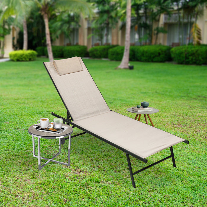 Chaise longue Niceey - Pliable - Oreiller inclus - Beige
