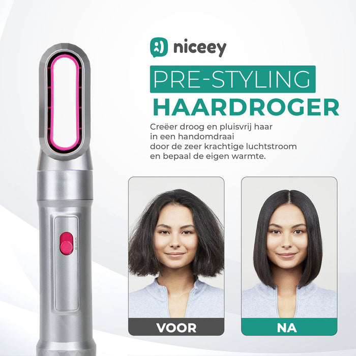 Niceey Brosse Sèche-Cheveux 5-en-1 - Multistyler - Brosse à Boucler - Gris/Rose