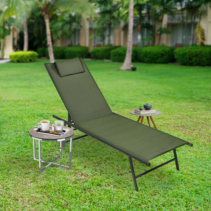 Chaise longue Niceey - Pliable - Oreiller inclus - Vert foncé