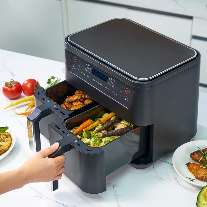 Niceey Dubbele Airfryer XXL - Twee Kookvakken - 8.0 Liter - 2460 Watt - Incl. Kookboek - Dual Functie - Zwart